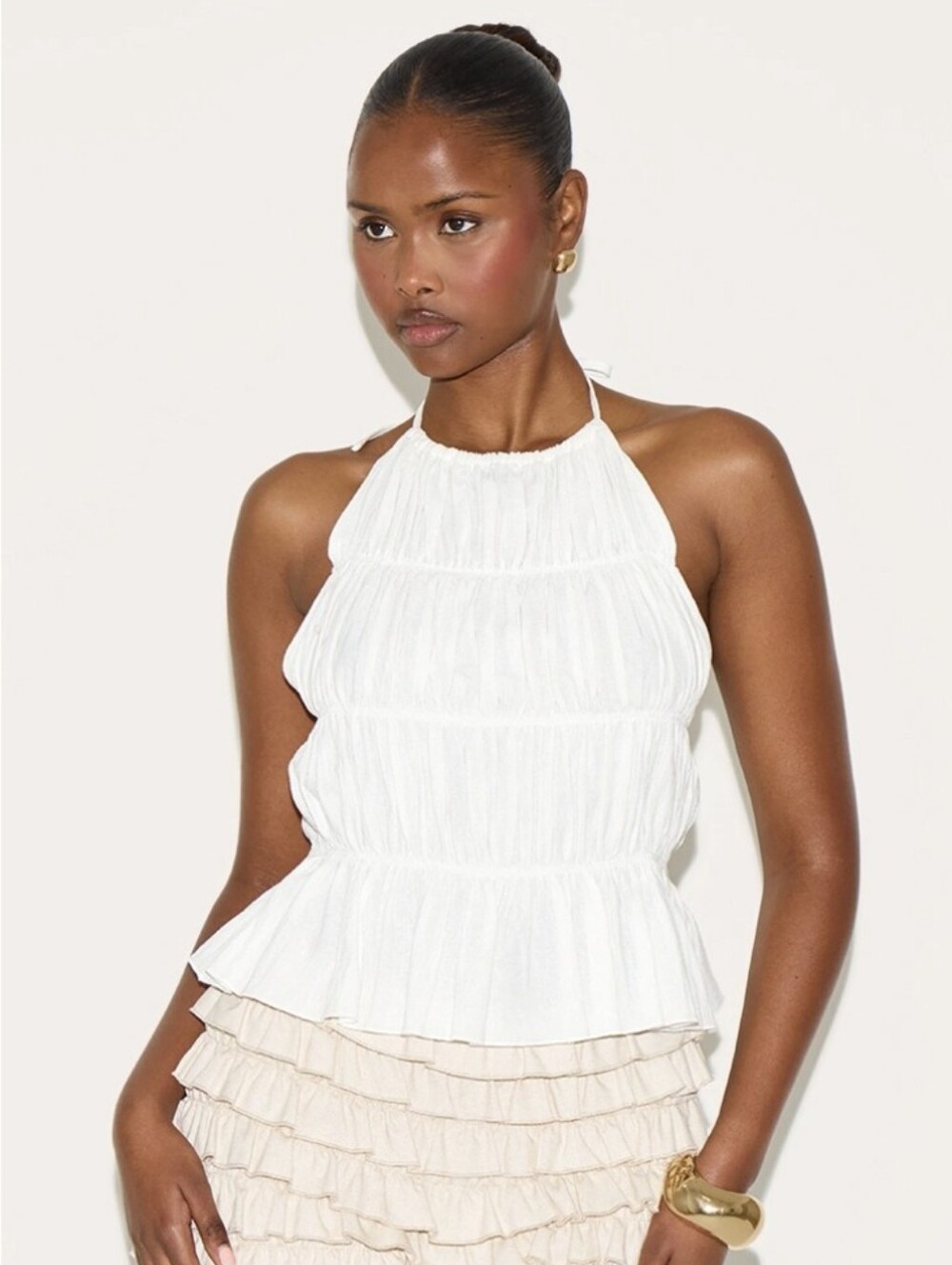 PLT White Tiered Long Top